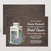 Succulenten en lantaarn bruids douche uitnodiginge kaart (Voorkant / Achterkant)