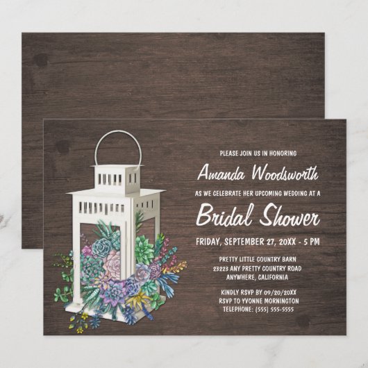 Succulenten en lantaarn bruids douche uitnodiginge kaart (Voorkant / Achterkant)