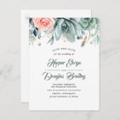 Succulenten en Pink Rose Botanical Save the Date Aankondigingskaart (Voorkant / Achterkant)