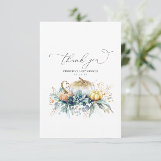 Succulenten en pompoenen Baby shower Dank u wel Bedankkaart (Staand voorkant)