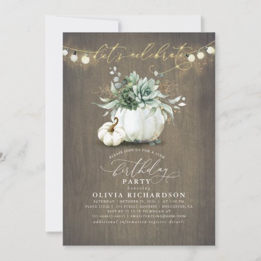 Succulenten en Pompoenen Herfst Rustieke Verjaarda Kaart (Voorkant)