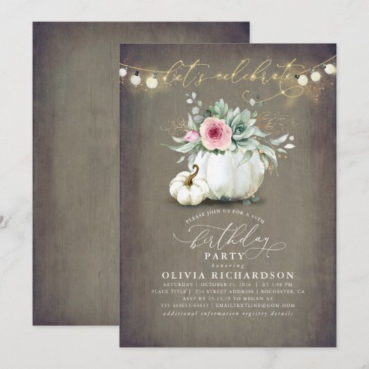 Succulenten en Pompoenen Herfst Rustieke Verjaarda Kaart (Voorkant / Achterkant)