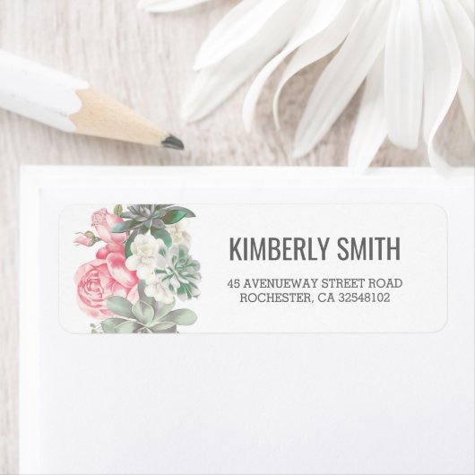 Succulenten en Roze Bloemen Bruiloft Etiket (Insitu)