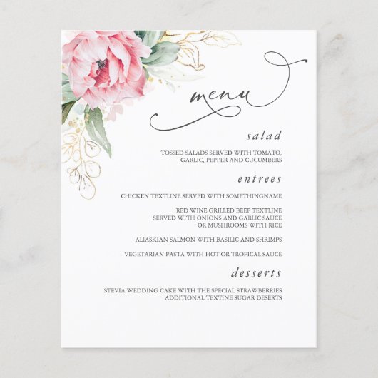 Succulenten en Roze Bloemen Trouwmenu Elegant Flyer (Voorkant)