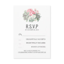 Succulenten en roze bloemige trouw-RSVP-kaarten