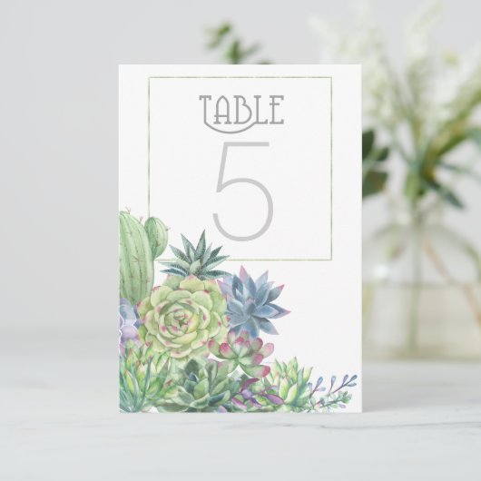 Succulenten en sprankelende tafel nummers ID515 Kaart (Staand voorkant)