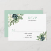 Succulenten en Witte Bloemen - Bord Groen RSVP Kaartje (Voorkant / Achterkant)