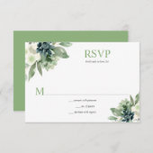 Succulenten en witte bloemen - Spring Green RSVP Kaartje (Voorkant / Achterkant)