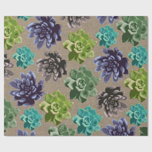 succulenten faux burlap cadeaupapier (Vlak)