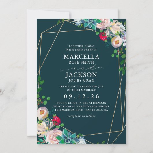 Succulenten & Goud Chique Bruiloft Kaart (Voorkant)