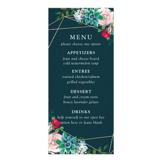 Succulenten & Goud Chique Bruiloft Menu (Voorkant)