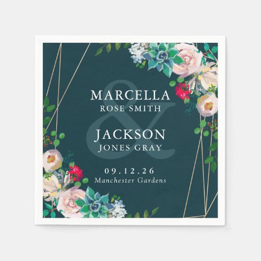 Succulenten & Goud Chique Bruiloft Servet (Voorkant)