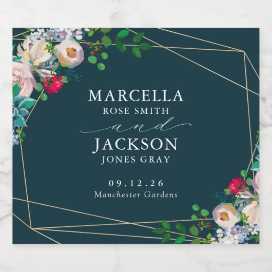 Succulenten & Goud Chique Bruiloft Sparkling Wijnetiket (Enkel label)