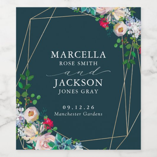 Succulenten & Goud Chique Bruiloft Wijn Etiket (Enkel label)