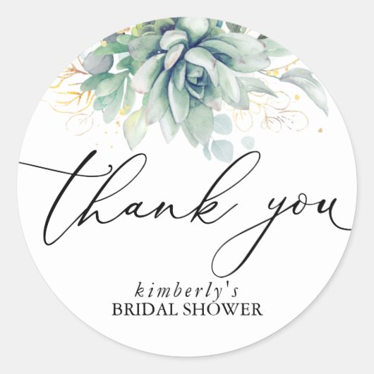 Succulenten Goud Groen Dank u Ronde Sticker (Voorkant)