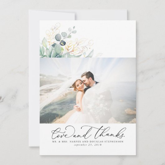 Succulenten Goud Groen Elegant Bruiloft Dank u Bedankkaart (Voorkant)