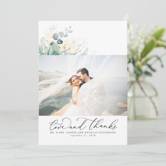 Succulenten Goud Groen Elegant Bruiloft Dank u Bedankkaart (Staand voorkant)