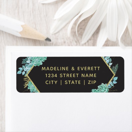 Succulenten Goud Lijst Bruiloft Retouradres Etiket (Insitu)