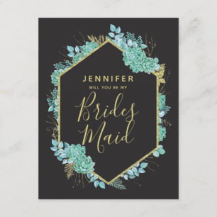 Succulenten Goud Lijst zal je mijn bruidsmeisje zi Kaart