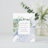 Succulenten Green Dusty Blue Save the Date Aankondigingskaart (Staand voorkant)
