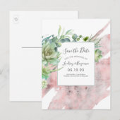Succulenten Green Roos Gold Save the Date Aankondigingskaart (Voorkant / Achterkant)