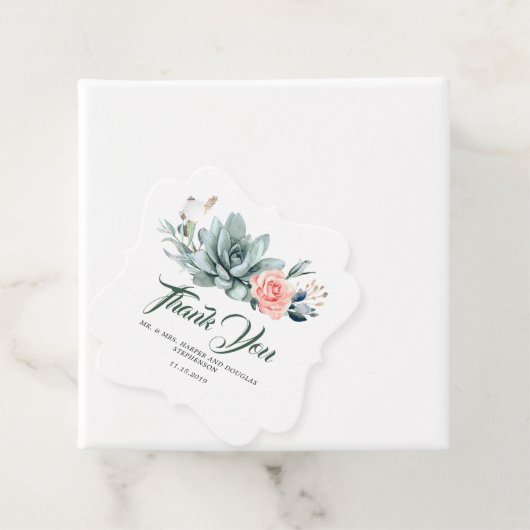 Succulenten Groen Blush Roze Bloemen Bruiloft Bedankjes Labels (In situ)