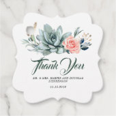 Succulenten Groen Blush Roze Bloemen Bruiloft Bedankjes Labels (Voorkant)