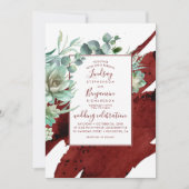 Succulenten groen bordeaux rood moderne bruiloft kaart (Voorkant)
