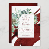 Succulenten groen bordeaux rood moderne bruiloft kaart (Voorkant / Achterkant)