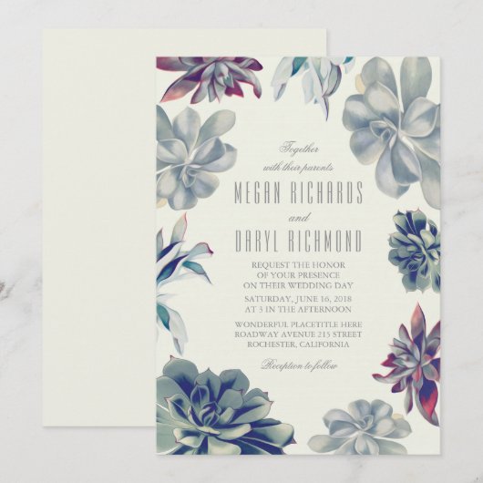 Succulenten groen botanische bruiloft kaart (Voorkant / Achterkant)