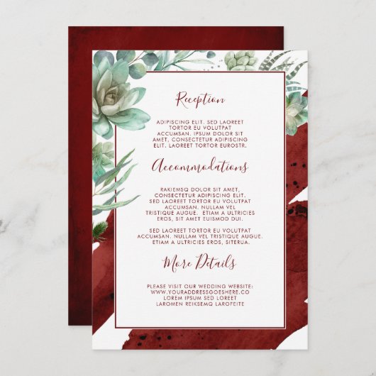 Succulenten Groen Bourgogne Bruiloft Informatie Informatiekaartje (Voorkant / Achterkant)