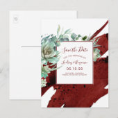Succulenten Groen Bourgogne Rood Save the Date Aankondigingskaart (Voorkant / Achterkant)