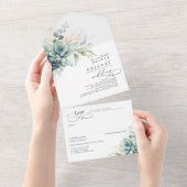 Succulenten groen en gouden bladeren bruiloft all in one uitnodiging (Afscheurbaar)
