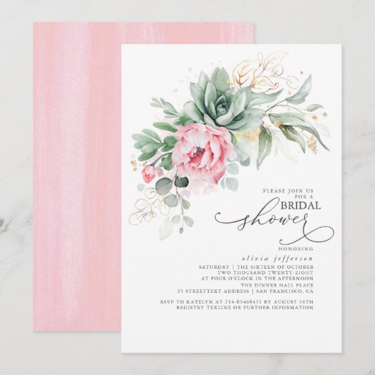 Succulenten groen en roze bloemen Vrijgezellenfees Kaart (Voorkant / Achterkant)