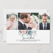 Succulenten groen en roze roos 3 foto's bruiloft bedankkaart (Voorkant)