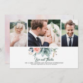 Succulenten groen en roze roos 3 foto's bruiloft bedankkaart (Voorkant / Achterkant)