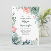 Succulenten Groen en Roze Rose Verjaardagsfeestje Kaart (Staand voorkant)