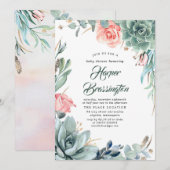 Succulenten Groen en Roze Roze Baby shower Kaart (Voorkant / Achterkant)