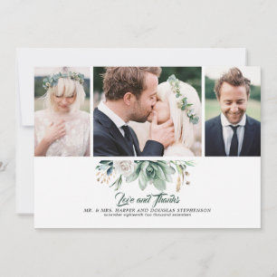 Succulenten groen en witte roos bruiloft foto's bedankkaart