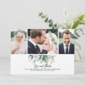 Succulenten groen en witte roos bruiloft foto's bedankkaart (Staand voorkant)