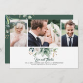 Succulenten groen en witte roos bruiloft foto's bedankkaart (Voorkant / Achterkant)