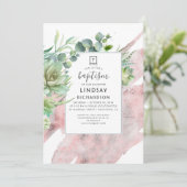 Succulenten Groen Roos Goud Glitter Doop Kaart (Staand voorkant)