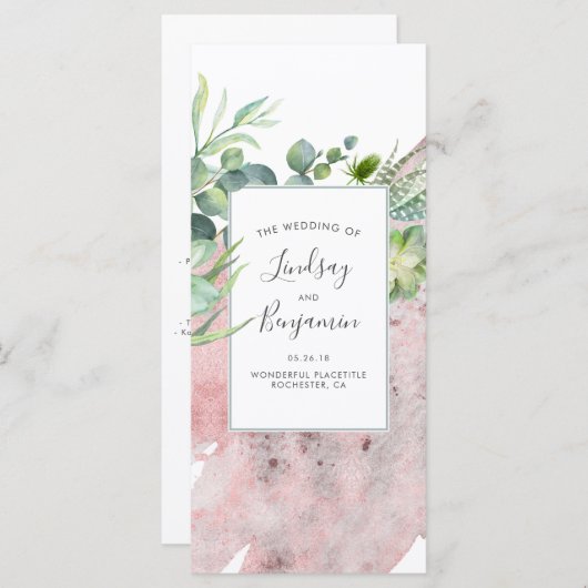 Succulenten groen Roos gouden bruiloft programma's (Voorkant / Achterkant)