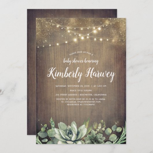 Succulenten Groen Rustiek Land Baby shower Kaart (Voorkant / Achterkant)