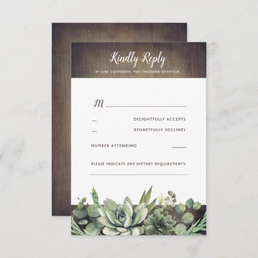 Succulenten Groen Rustiek Land Bruiloft RSVP (Voorkant / Achterkant)