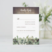 Succulenten Groen Rustiek Land Bruiloft RSVP Kaartje (Staand voorkant)