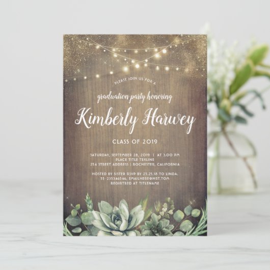 Succulenten Groen Rustiek Modern Afstuderen Kaart (Staand voorkant)