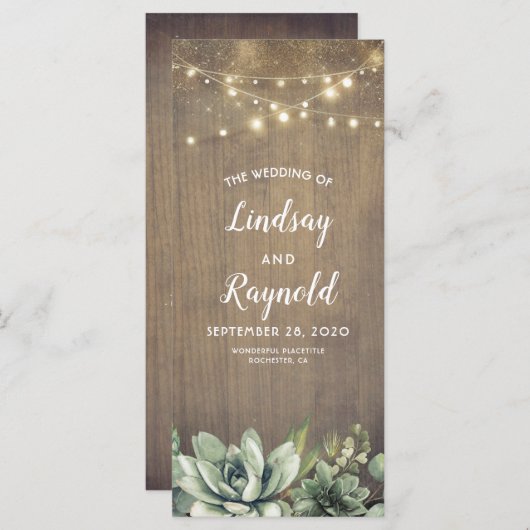 Succulenten groen rustieke bruiloft programma's (Voorkant / Achterkant)