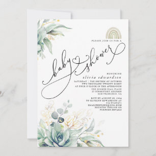 Succulenten Groen Schattige Regenboog Baby shower Kaart