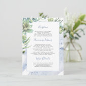 Succulenten Groen Stoffig Blauw Bruiloft Informati Informatiekaartje (Staand voorkant)